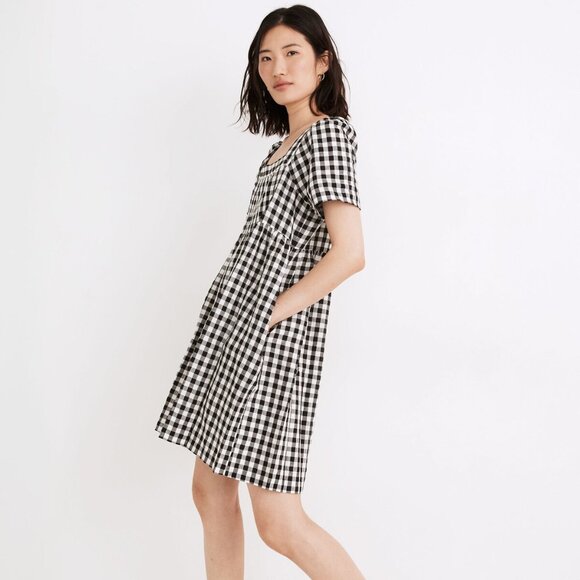 Madewell Women Linen Blend Allie Mini Dress in Gingham Check size small preppy - Picture 1 of 15